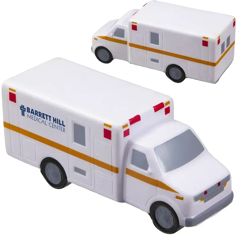 Ambulance custom stress reliever, branded promotional squeeze toy for EMS logo giveaways