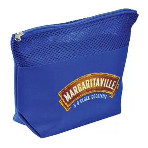 Zippered Mesh-Top Amenities Travel Bag, 9.5" x 7.5" x 2.5" Polyester, Full-Color Imprint