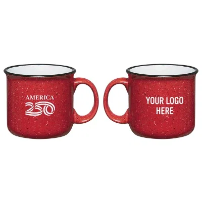 Red campfire mug holding fifteen ounces, shown from the side