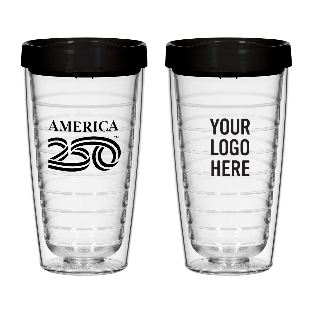 Angled view of the insulated cup and its fitted lid