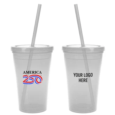 Translucent double wall tumbler holding 16 ounces at just over 5 inches