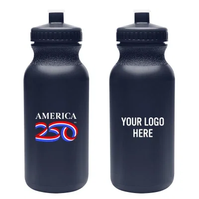 Navy twenty ounce bike bottle with full color printing