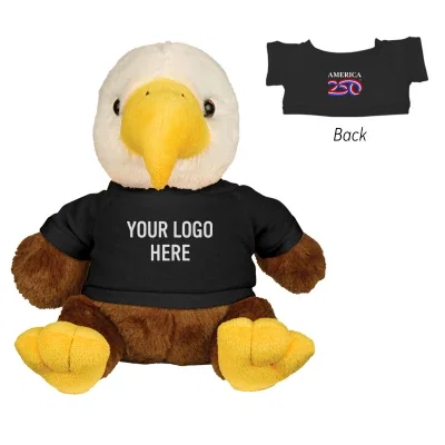 Brown plush eagle sitting six inches tall in a patriotic theme