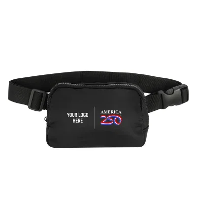 Black belt bag measuring seven and a half inches wide
