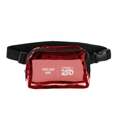 Clear belt bag with red accents sized for stadium entry