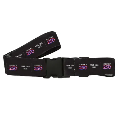 White luggage strap stretching 63 inches with dye-sublimated print