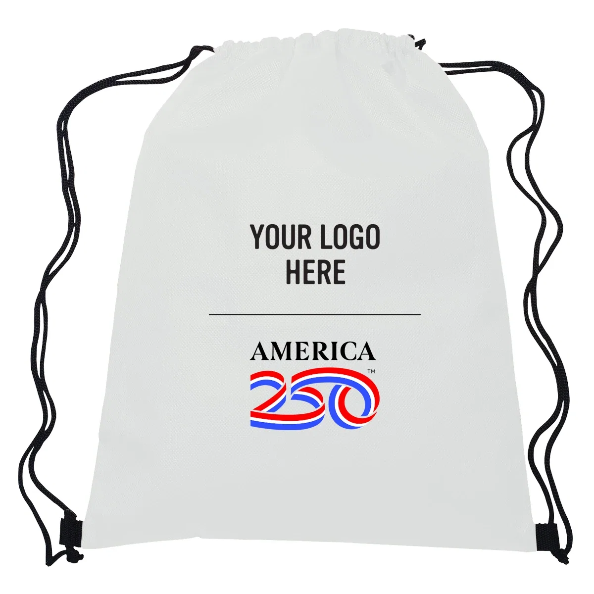 America250 cinch bag measuring about 13 inches wide by 16 tall