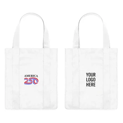 Non-woven shopper tote from the America250 collection with a gusseted base