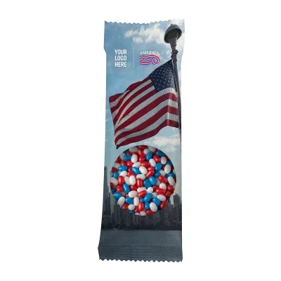 White snack bag measuring 7 inches tall with a narrow profile