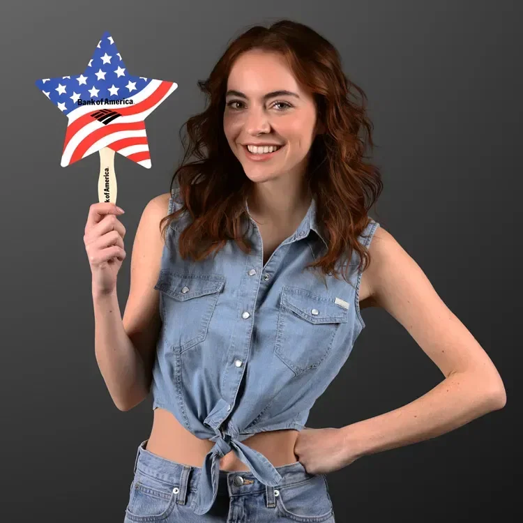 American Flag Star Hand Fan (NON-Light Up) held in hand