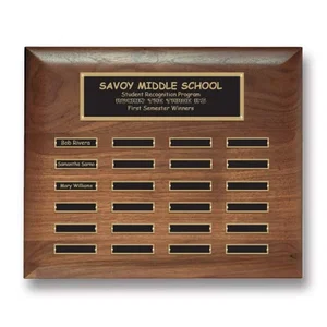 American Walnut Rolled-Edge Perpetual Plaque, Black Brass Plates