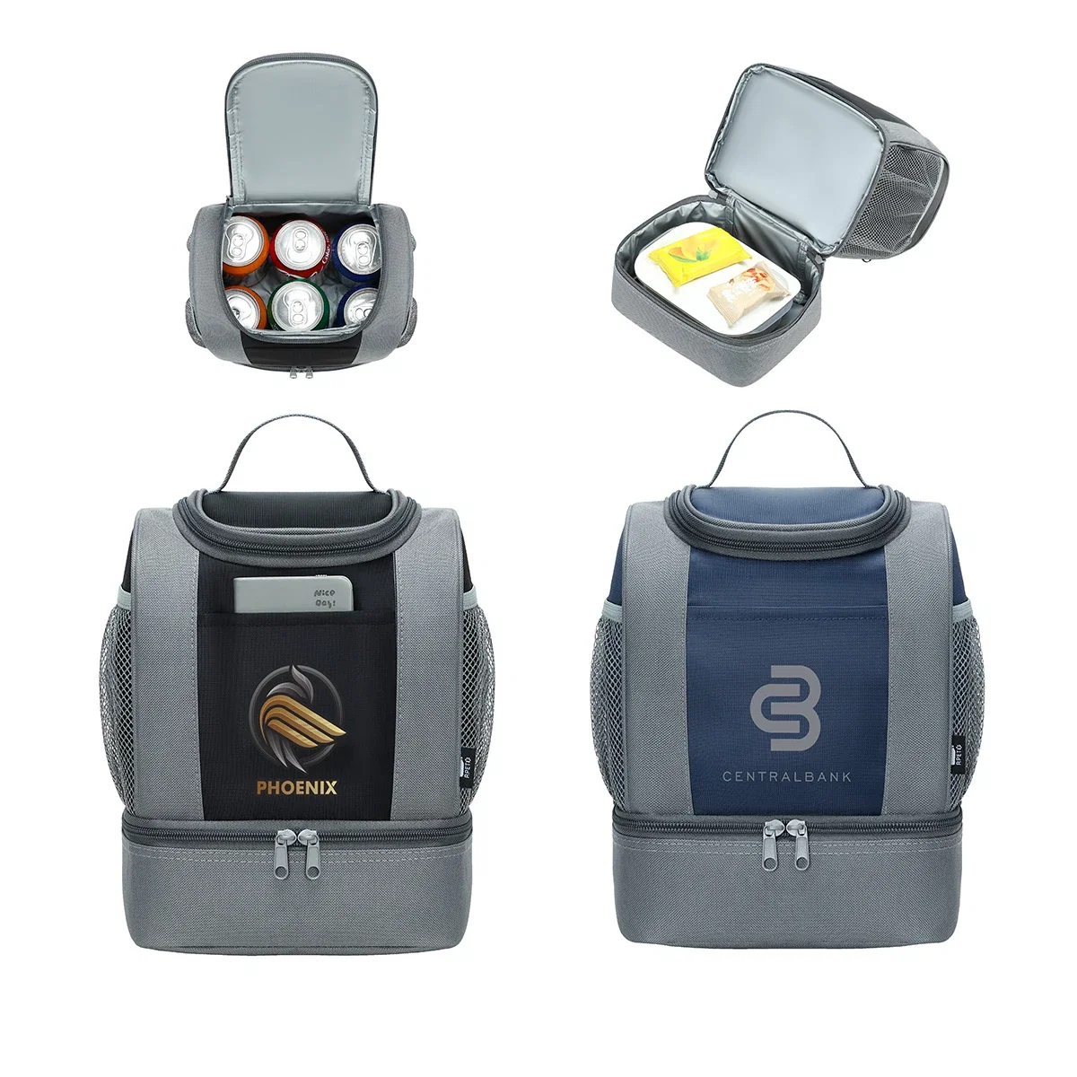 Custom Americana RPET 2-Compartment Lunch Cooler Bag, front view of the branded cooler bag