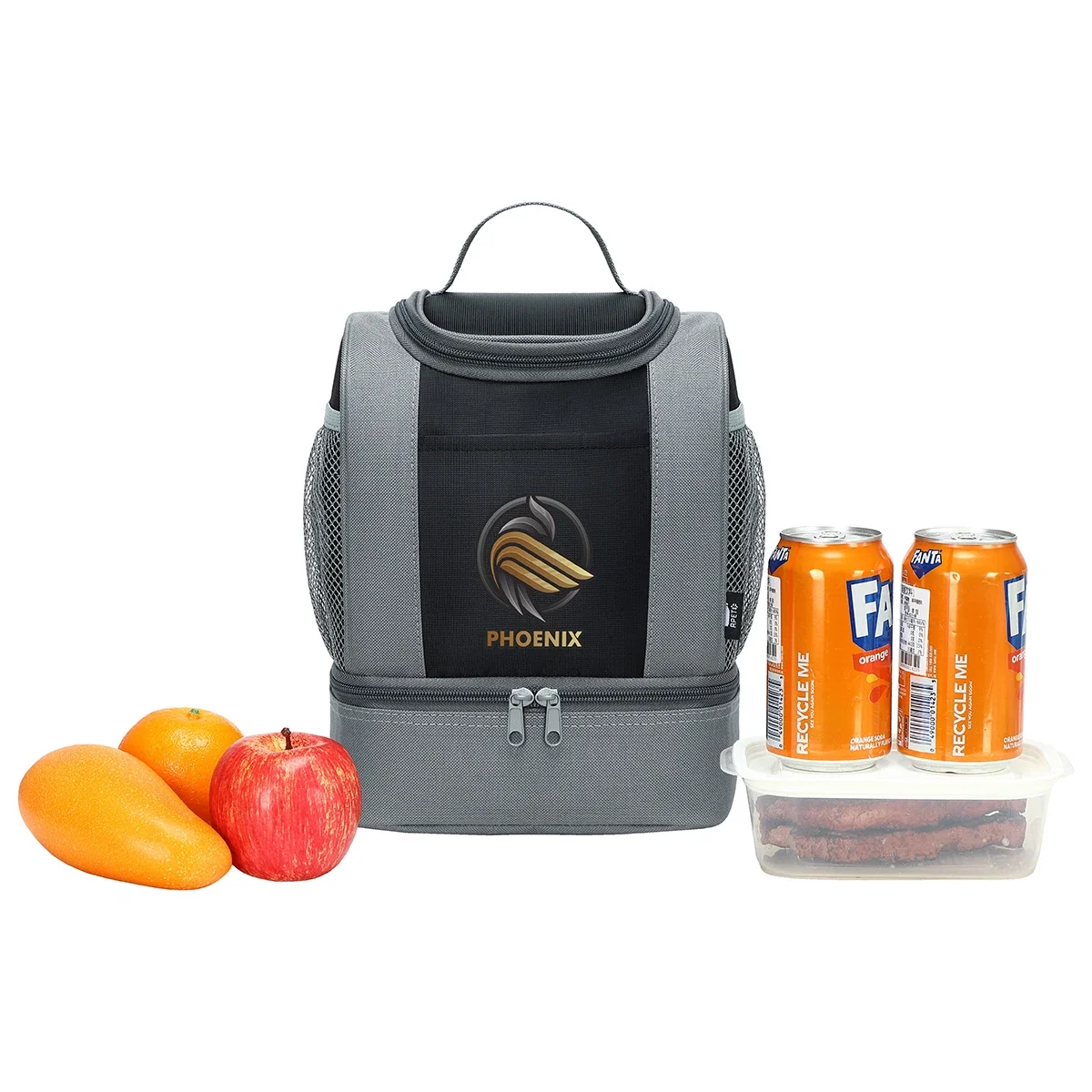 Americana RPET 2-Compartment Lunch Cooler Bag opened to show its two insulated compartments