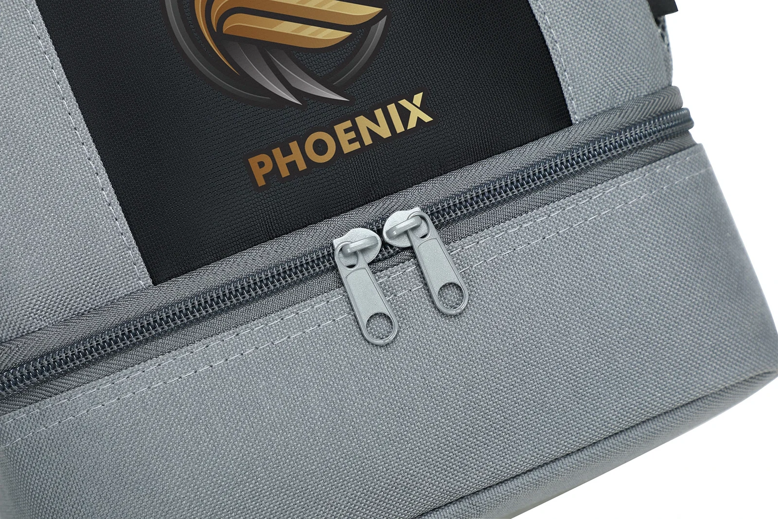 Close-up of the Americana RPET 2-Compartment Lunch Cooler Bag's logo imprint area