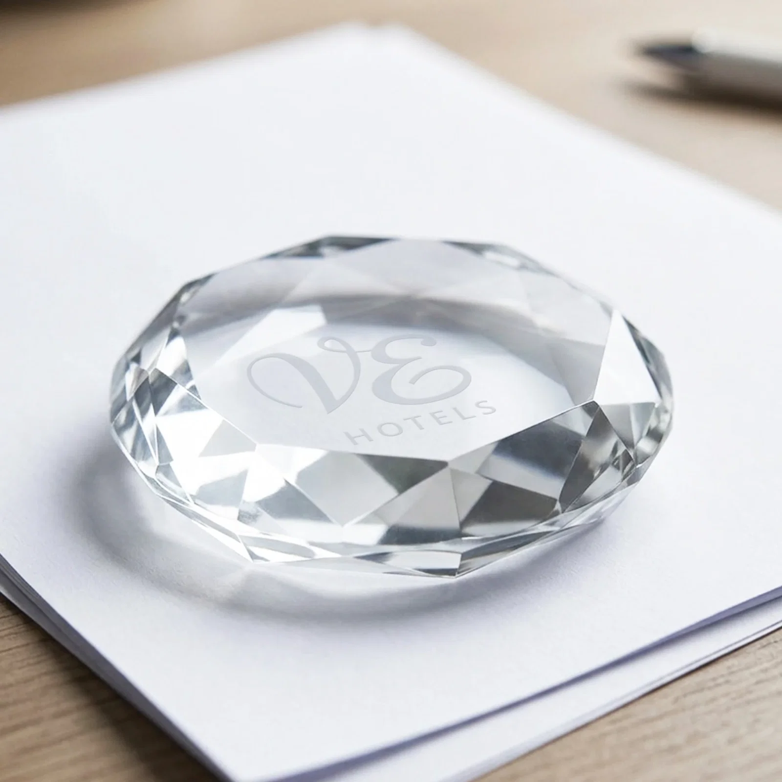 Custom Gem-Cut Octagon Crystal Paperweight, 2.75" x 0.75", client appreciation gift for service anniversary gifts