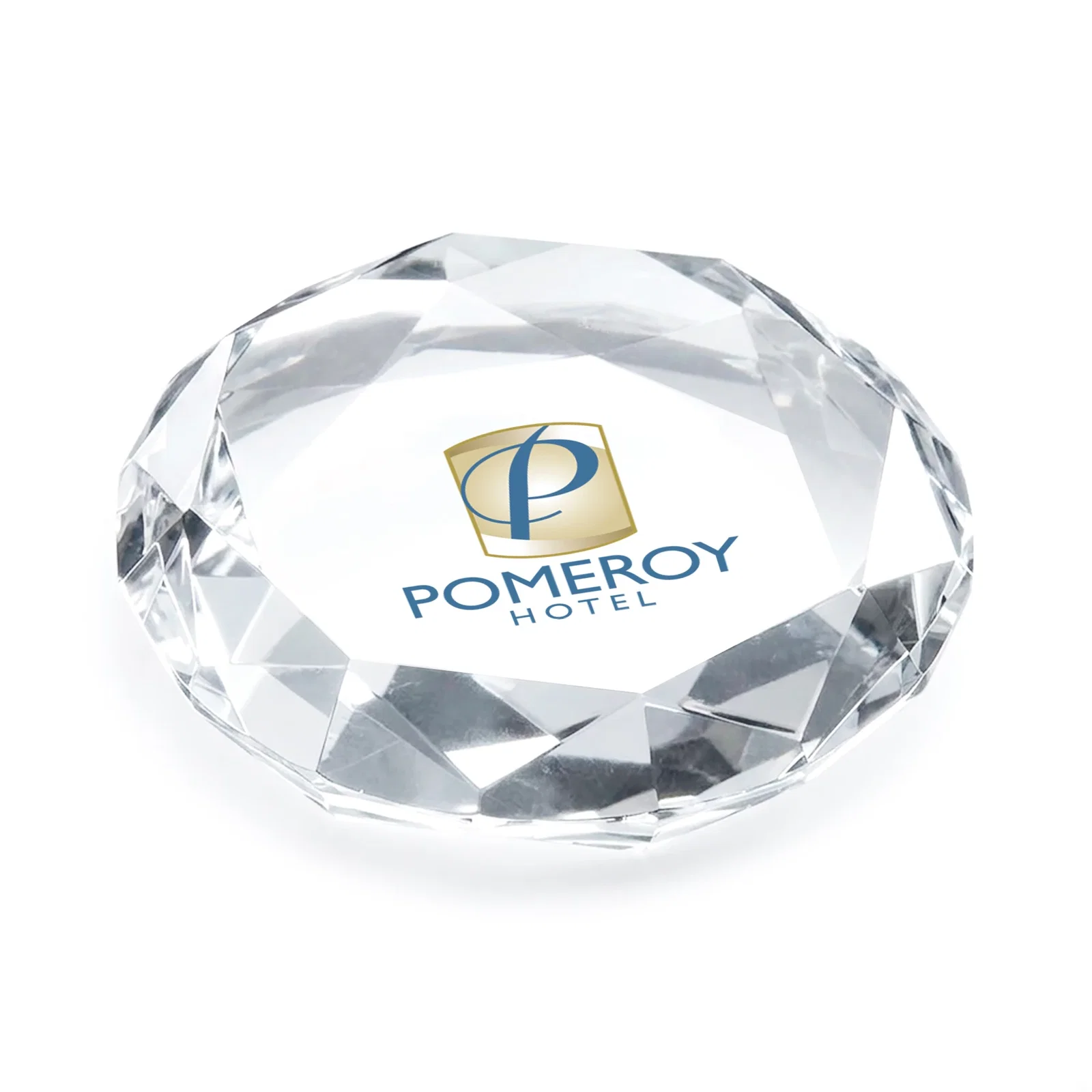 Custom Gem-Cut Octagon Crystal Paperweight, 2.75" x 0.75", client appreciation gift for sales achievement awards