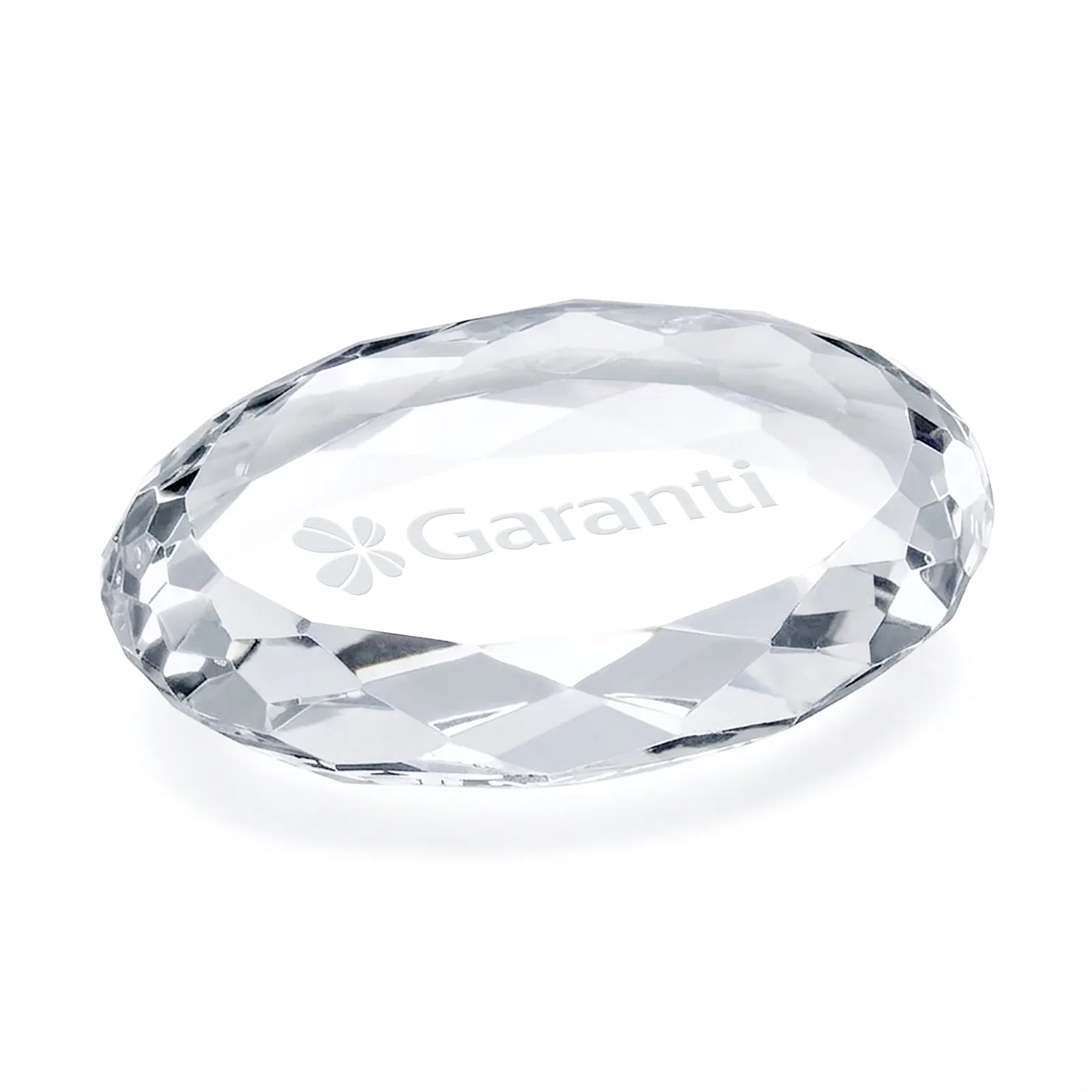 Custom Gem-Cut Oval Crystal Paperweight, 4" x 2.875", client appreciation gift for employee recognition