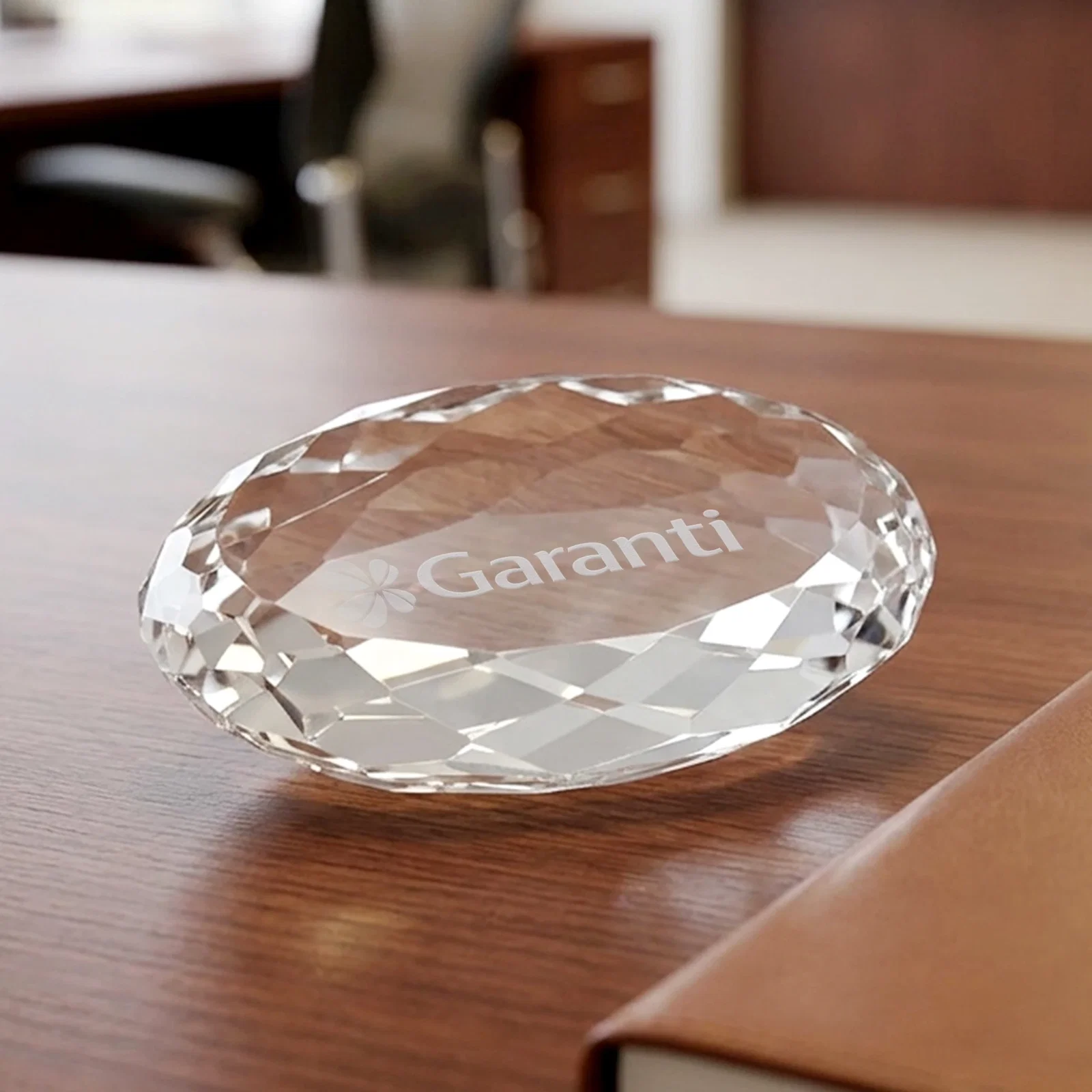 Custom Gem-Cut Oval Crystal Paperweight, 4" x 2.875", client appreciation gift for corporate award ceremonies
