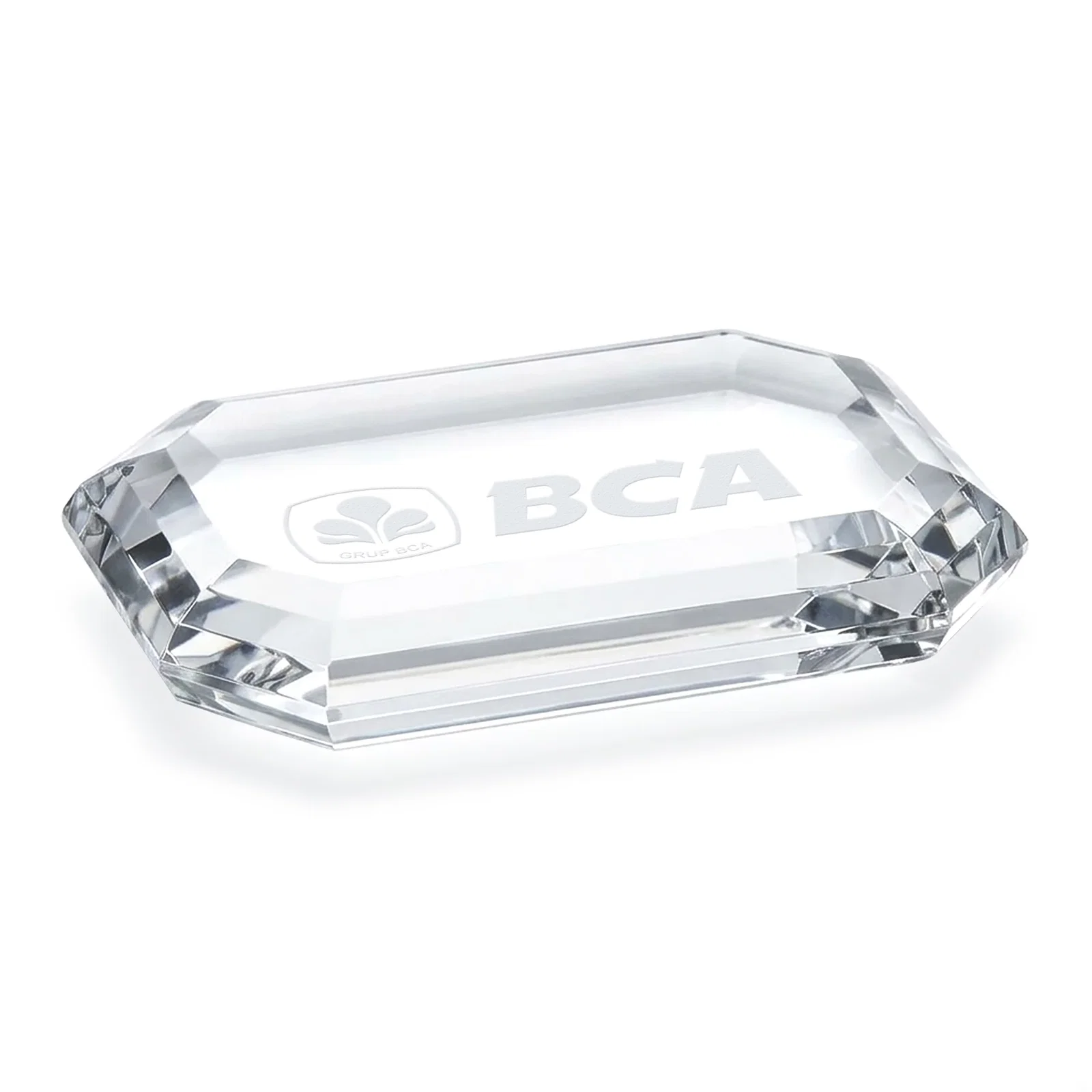 Custom Clipped-Corner Rectangle Crystal Paperweight, 4" x 2.75" x 0.75", client appreciation gift for employee recognition