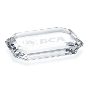 Clipped-Corner Rectangle Crystal Paperweight, 4" x 2.75" x 0.75"