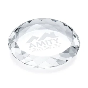 Gem-Cut Round Crystal Paperweight, 3.5" x 0.75"