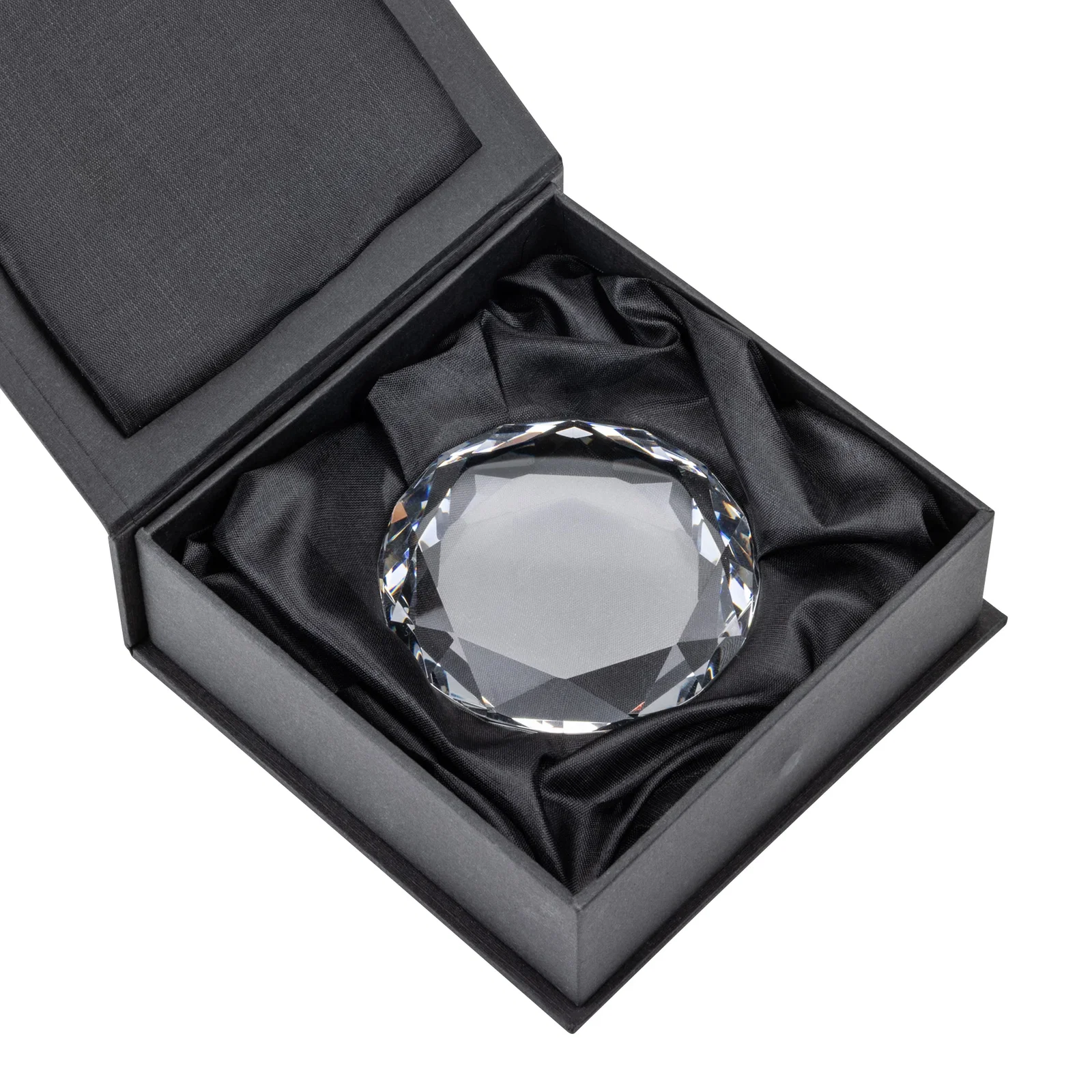 Custom Gem-Cut Round Crystal Paperweight, 3.5" x 0.75", client appreciation gift for corporate award ceremonies