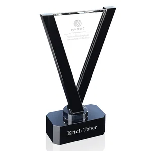 Optical Crystal Award with Black V Frame Enclosing Clear Triangle