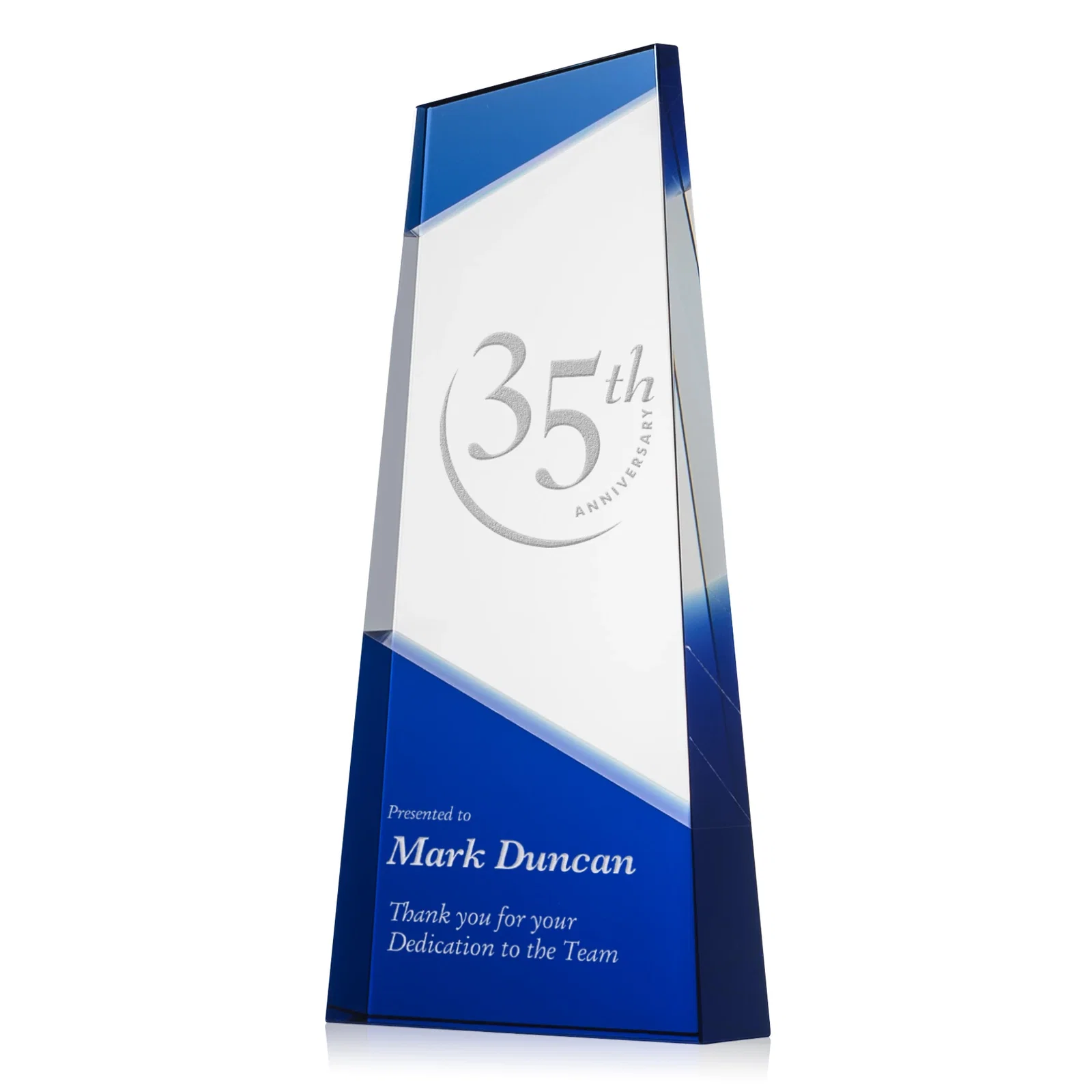 Custom Ebony and Clear Optical Crystal Angled Wedge Award, awards for company anniversary events
