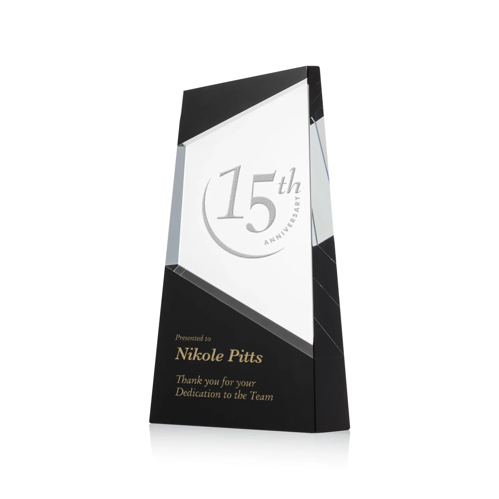 Custom Ebony and Clear Optical Crystal Angled Wedge Award, awards for corporate award ceremonies