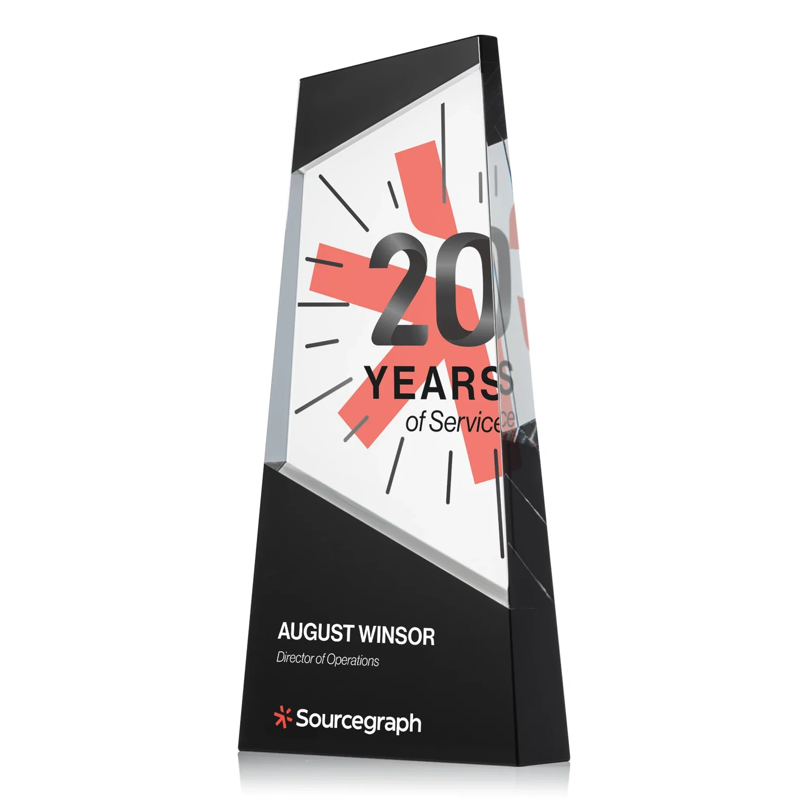 Personalized Ebony and Clear Optical Crystal Angled Wedge Award, awards for company anniversary events