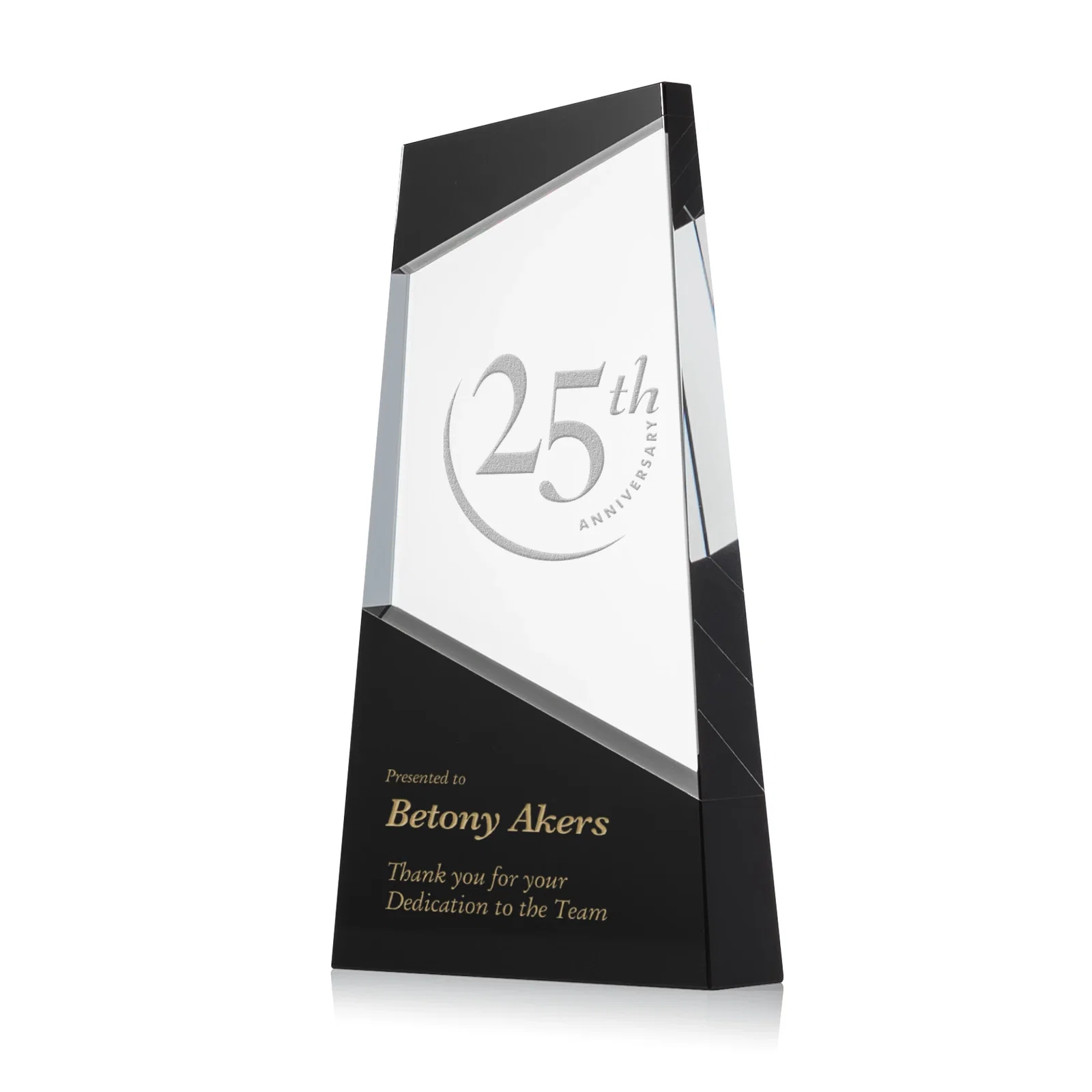 Custom Ebony and Clear Optical Crystal Angled Wedge Award, awards for service anniversary gifts