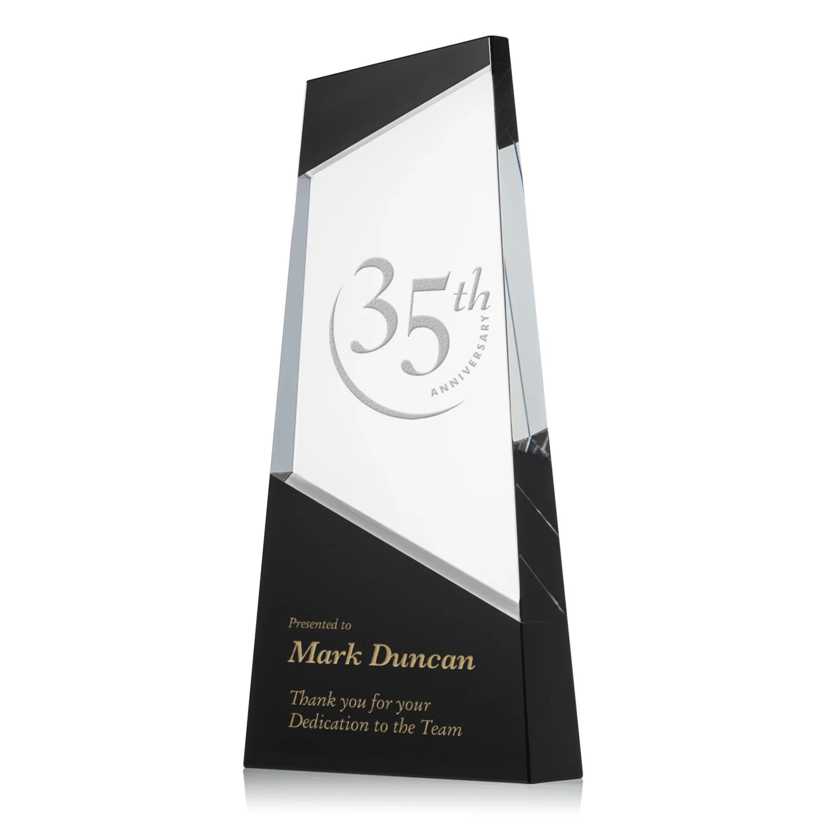 Custom Ebony and Clear Optical Crystal Angled Wedge Award, awards for sales achievement awards
