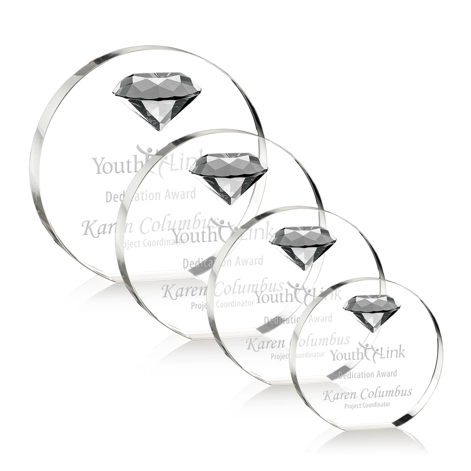 Custom Optical Crystal Disc Award with Faceted Gemstone for employee recognition