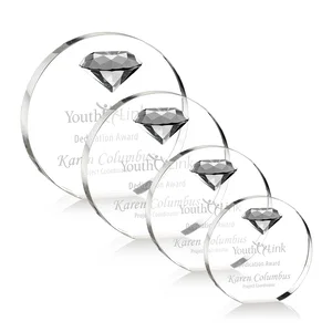 Optical Crystal Disc Award with Faceted Gemstone