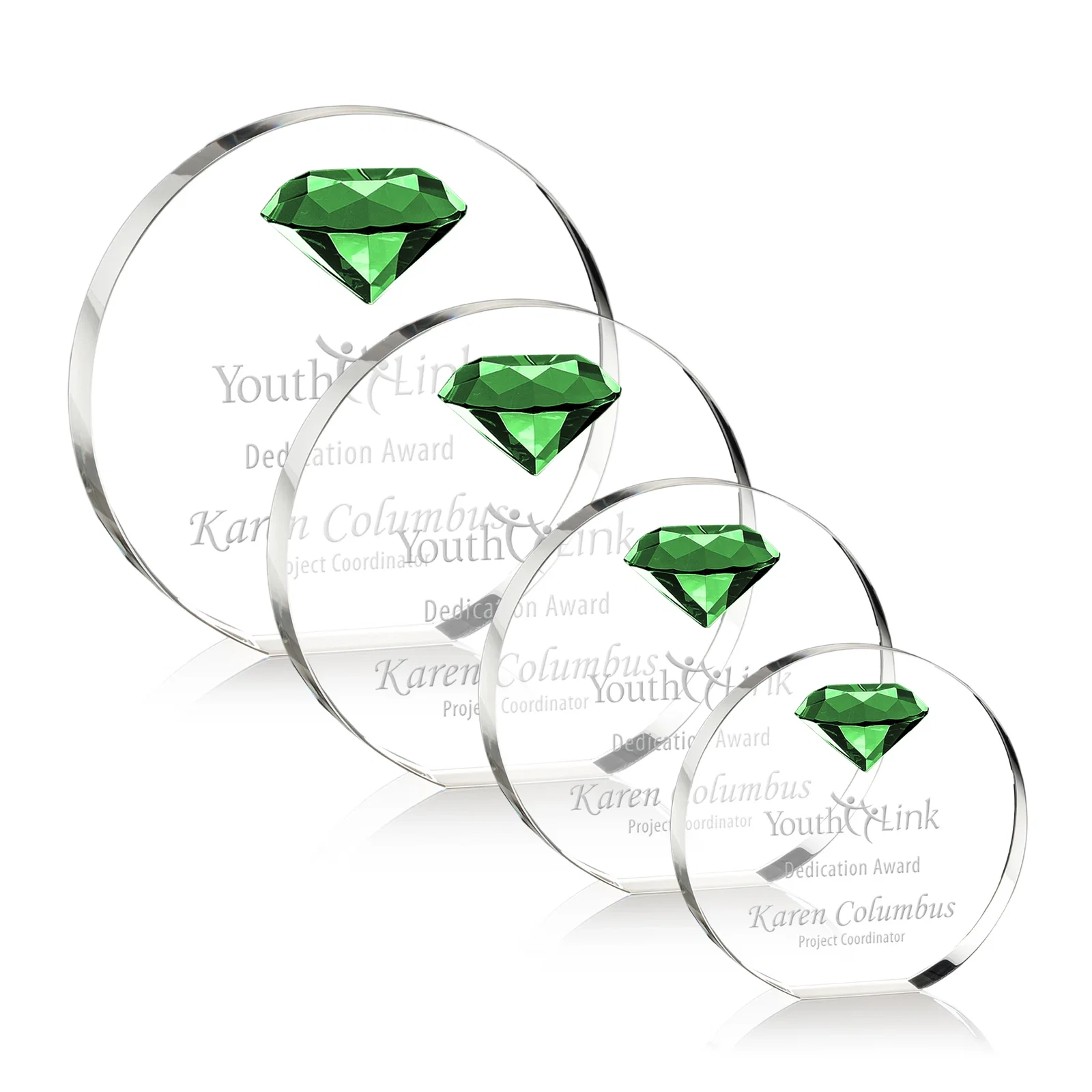Custom Optical Crystal Disc Award with Faceted Gemstone for dealer and partner awards