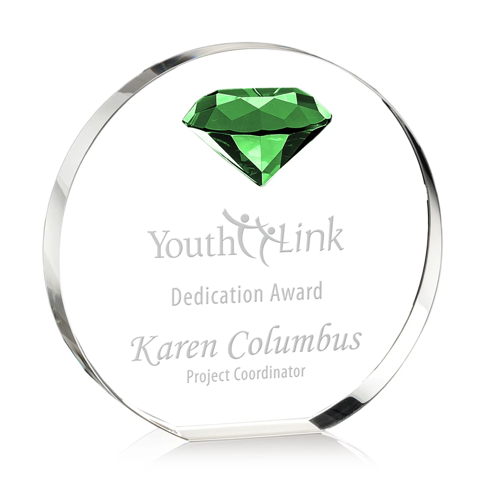 Personalized Optical Crystal Disc Award with Faceted Gemstone for corporate award ceremonies