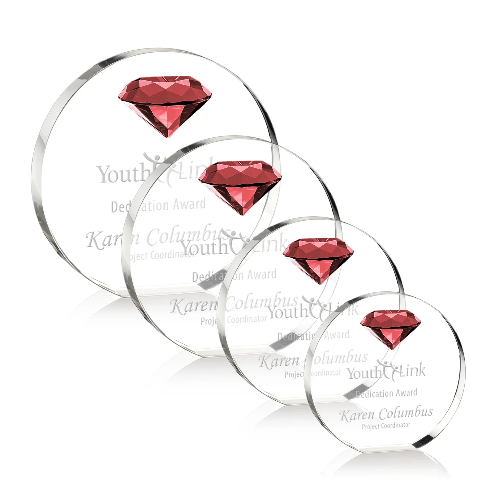 Personalized Optical Crystal Disc Award with Faceted Gemstone for sales achievement awards
