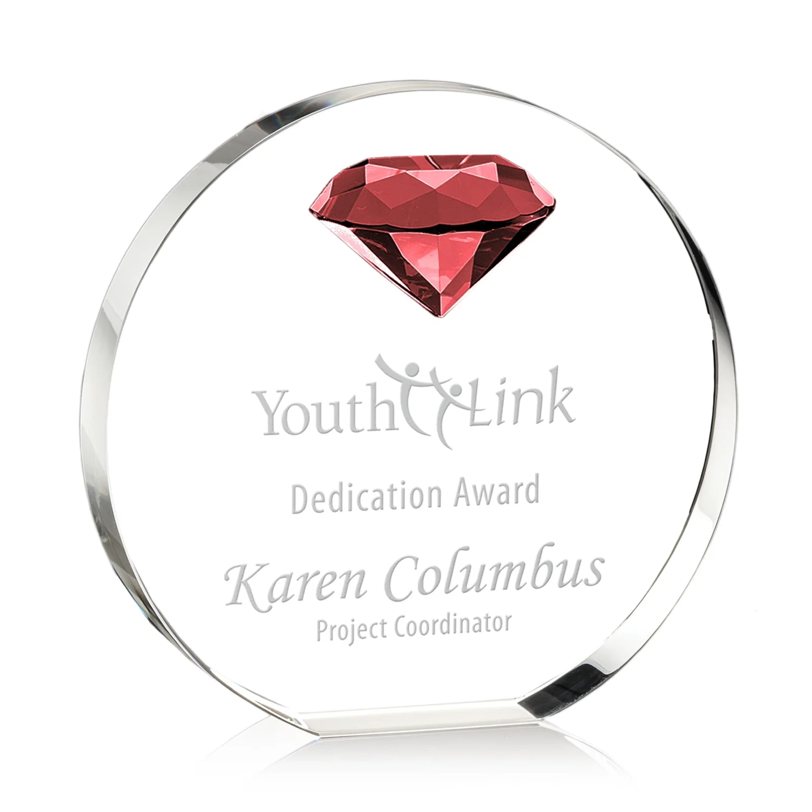Personalized Optical Crystal Disc Award with Faceted Gemstone for team milestone celebrations