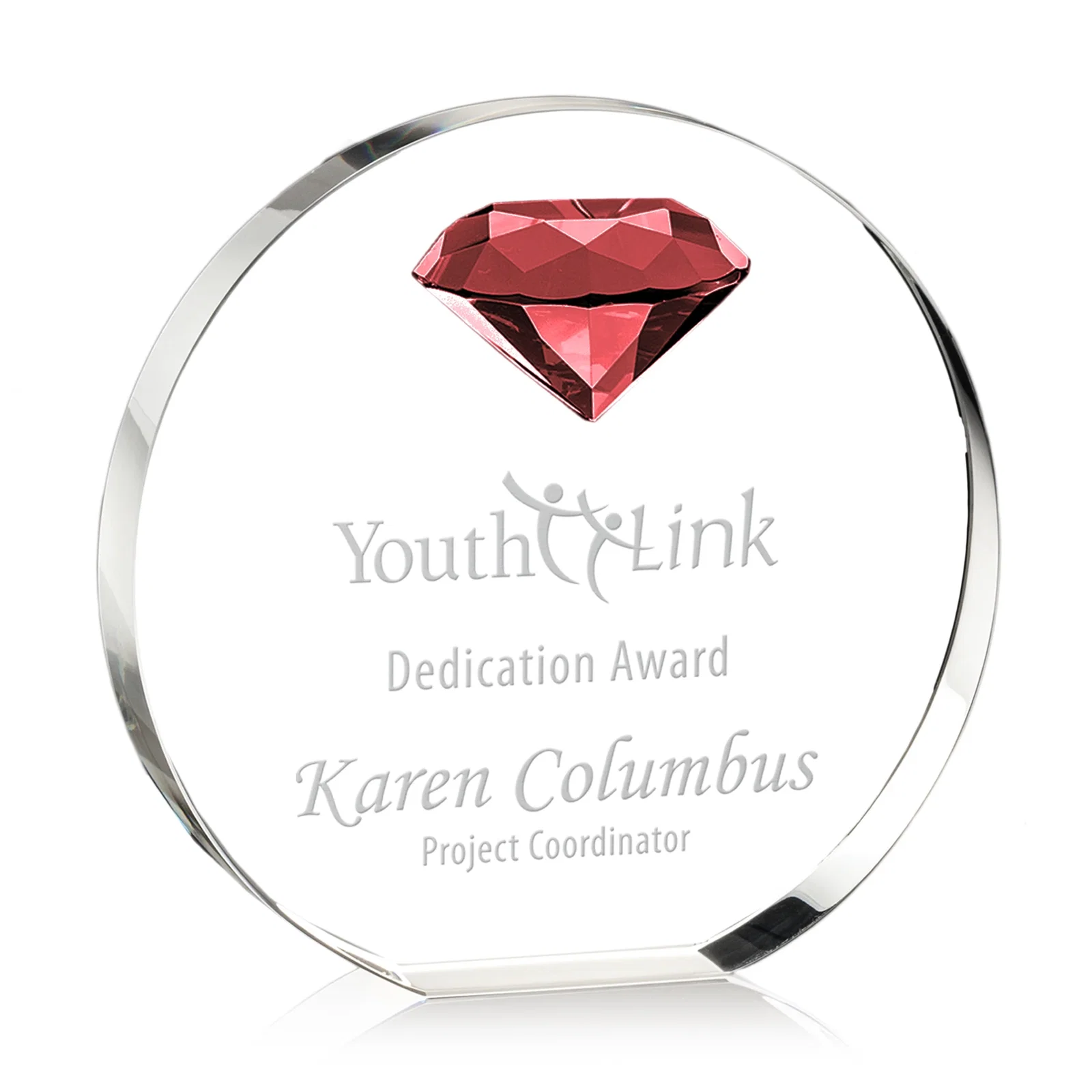 Personalized Optical Crystal Disc Award with Faceted Gemstone for donor appreciation