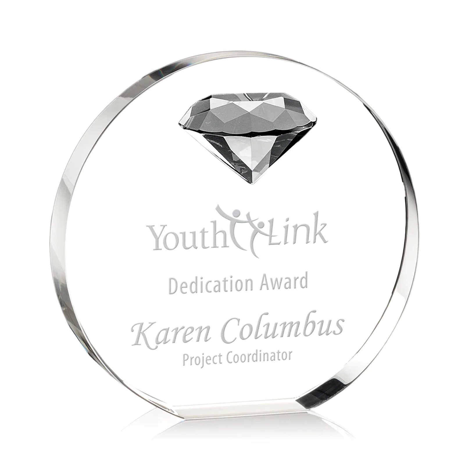 Custom Optical Crystal Disc Award with Faceted Gemstone for corporate award ceremonies