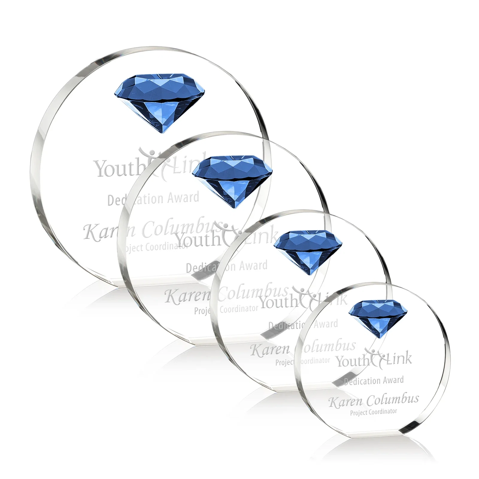 Personalized Optical Crystal Disc Award with Faceted Gemstone for safety achievement programs