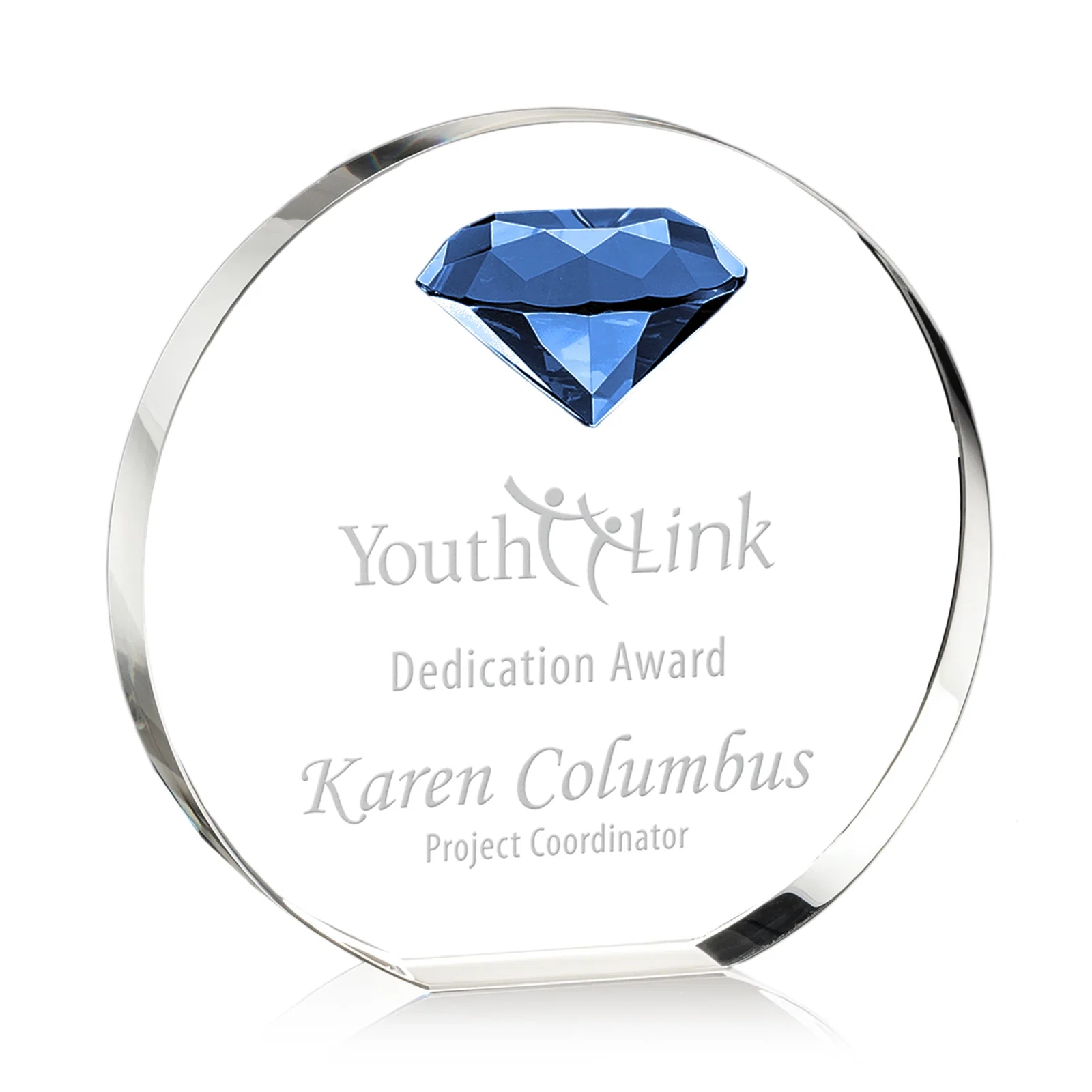 Personalized Optical Crystal Disc Award with Faceted Gemstone for dealer and partner awards