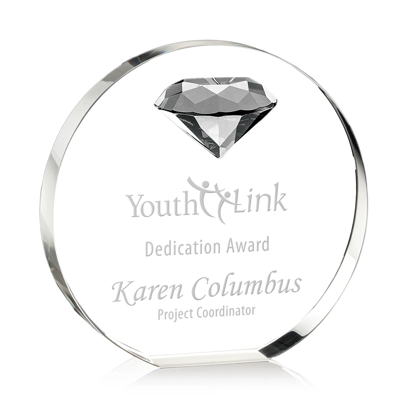 Custom Optical Crystal Disc Award with Faceted Gemstone for service anniversary gifts