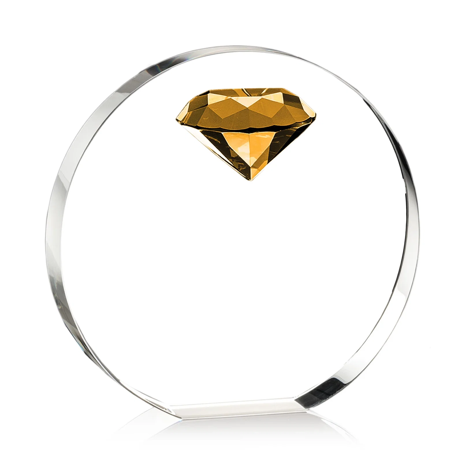 Promotional Optical Crystal Disc Award with Faceted Gemstone for donor appreciation