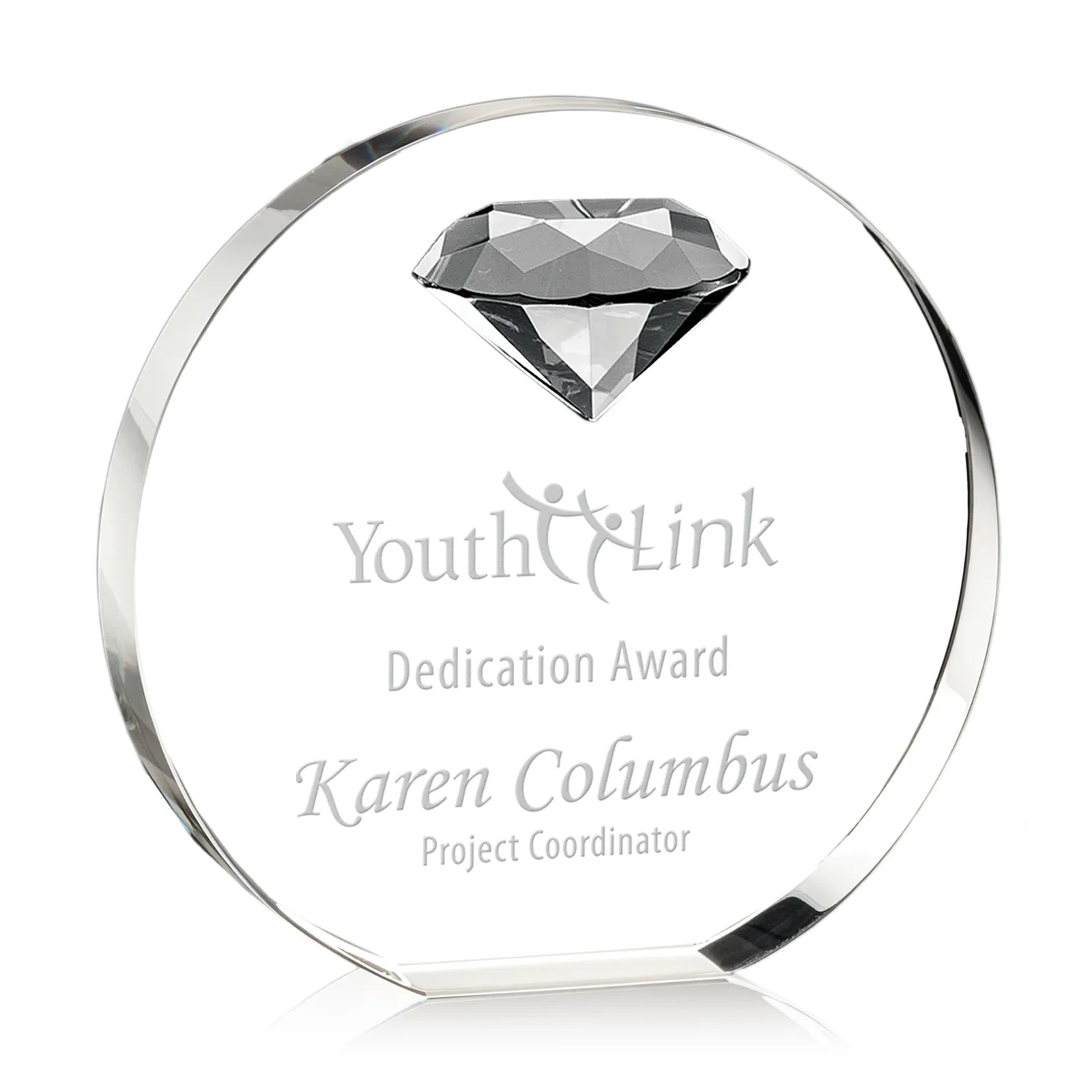 Custom Optical Crystal Disc Award with Faceted Gemstone for sales achievement awards