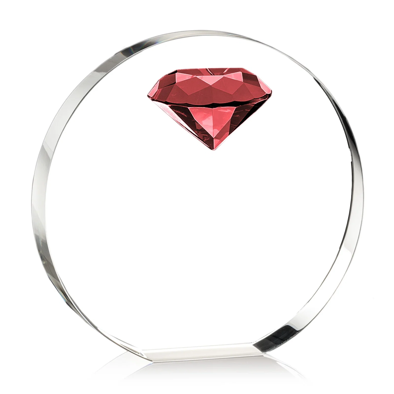 Branded Optical Crystal Disc Award with Faceted Gemstone for retirement presentations