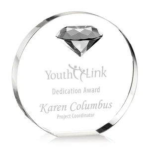 Optical Crystal Disc Award with Faceted Gemstone
