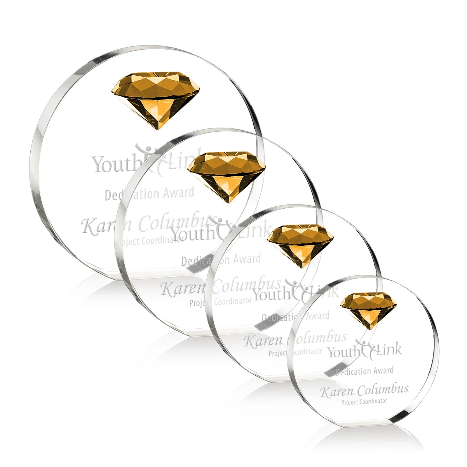 Custom Optical Crystal Disc Award with Faceted Gemstone for team milestone celebrations