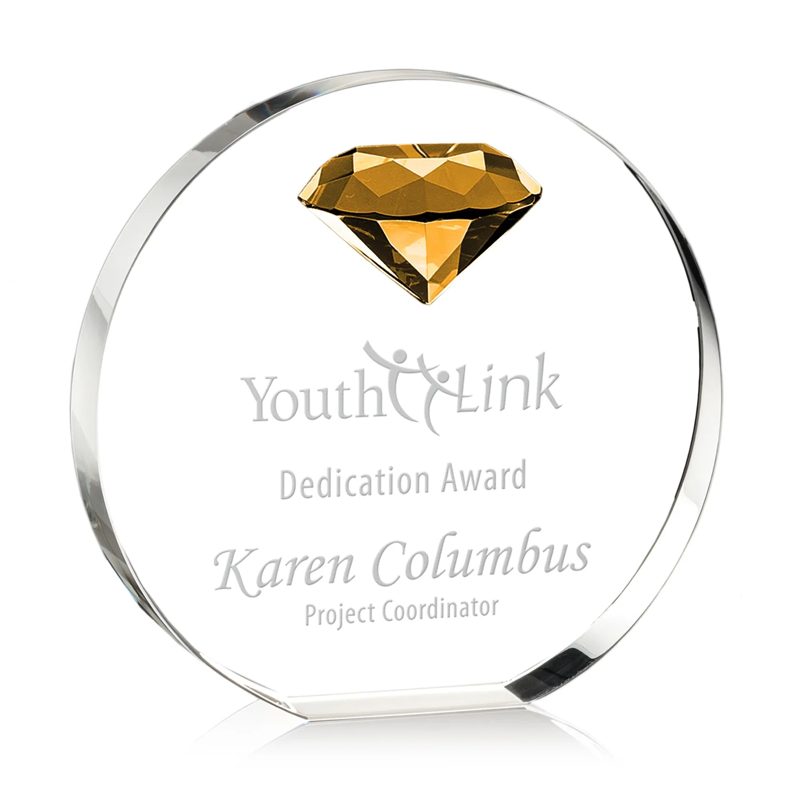 Custom Optical Crystal Disc Award with Faceted Gemstone for safety achievement programs