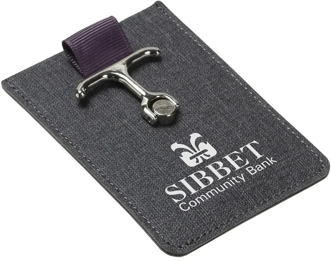 Anchor branded phone wallet close-up of the card slot and logo imprint area